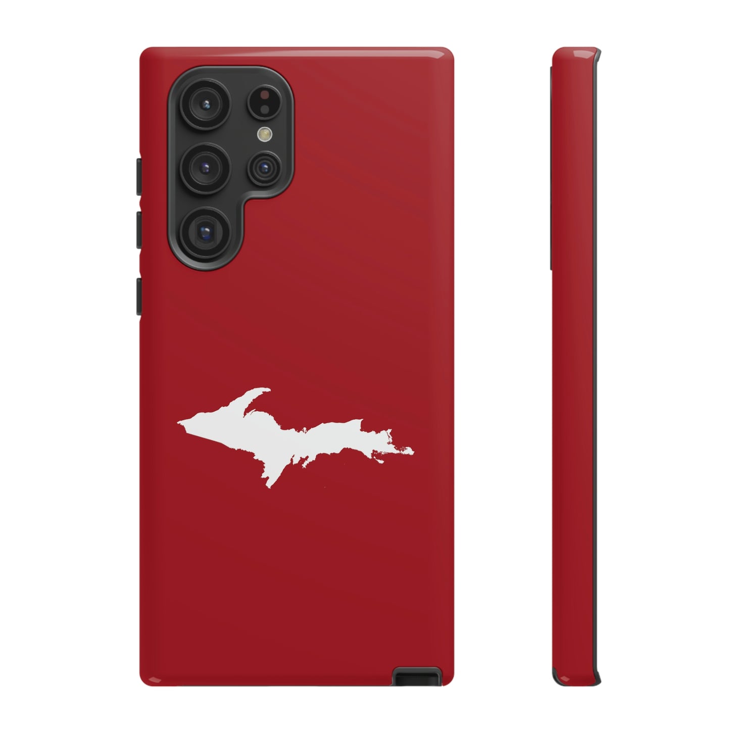 Michigan Upper Peninsula Tough Phone Case (Thimbleberry Red w/ UP Outline) | Samsung & Pixel Android