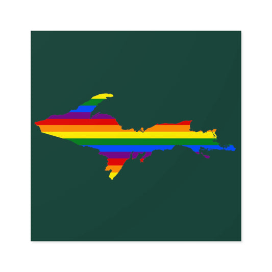 Michigan Upper Peninsula Square Sticker (Green w/ UP Pride Flag Outline) | Indoor/Outdoor