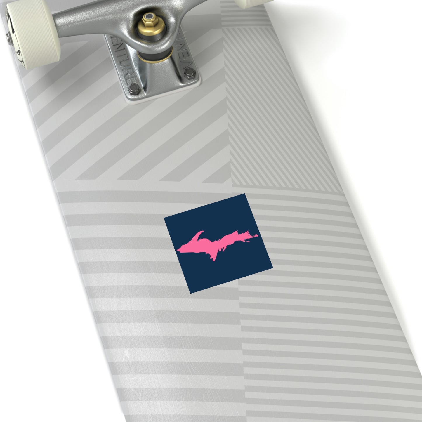 Michigan Upper Peninsula Square Sticker (Navy w/ Pink UP Outline) | Indoor/Outdoor