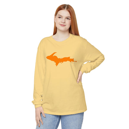 Michigan Upper Peninsula Garment-Dyed T-Shirt (w/ Orange UP Outline) | Unisex Long Sleeve