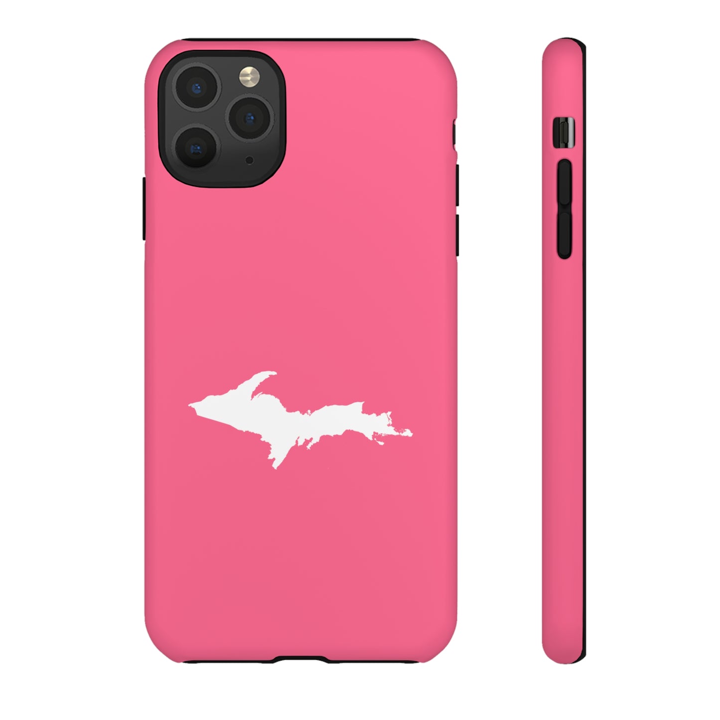 Michigan Upper Peninsula Tough Phone Case (Rhodochrosite Pink w/ UP Outline) | Apple iPhone