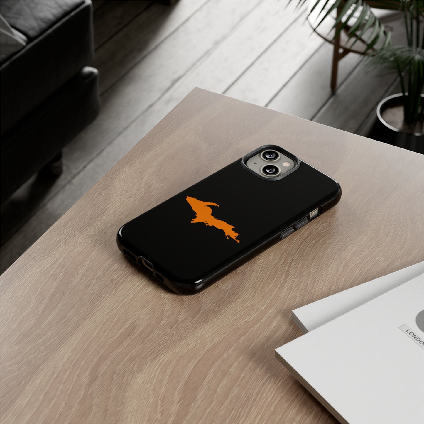 Michigan Upper Peninsula Tough Phone Case (Black w/ Orange UP Outline) | Apple iPhone