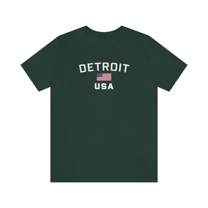 'Detroit USA' T-Shirt (w/ USA Flag Outline) | Unisex Standard Fit