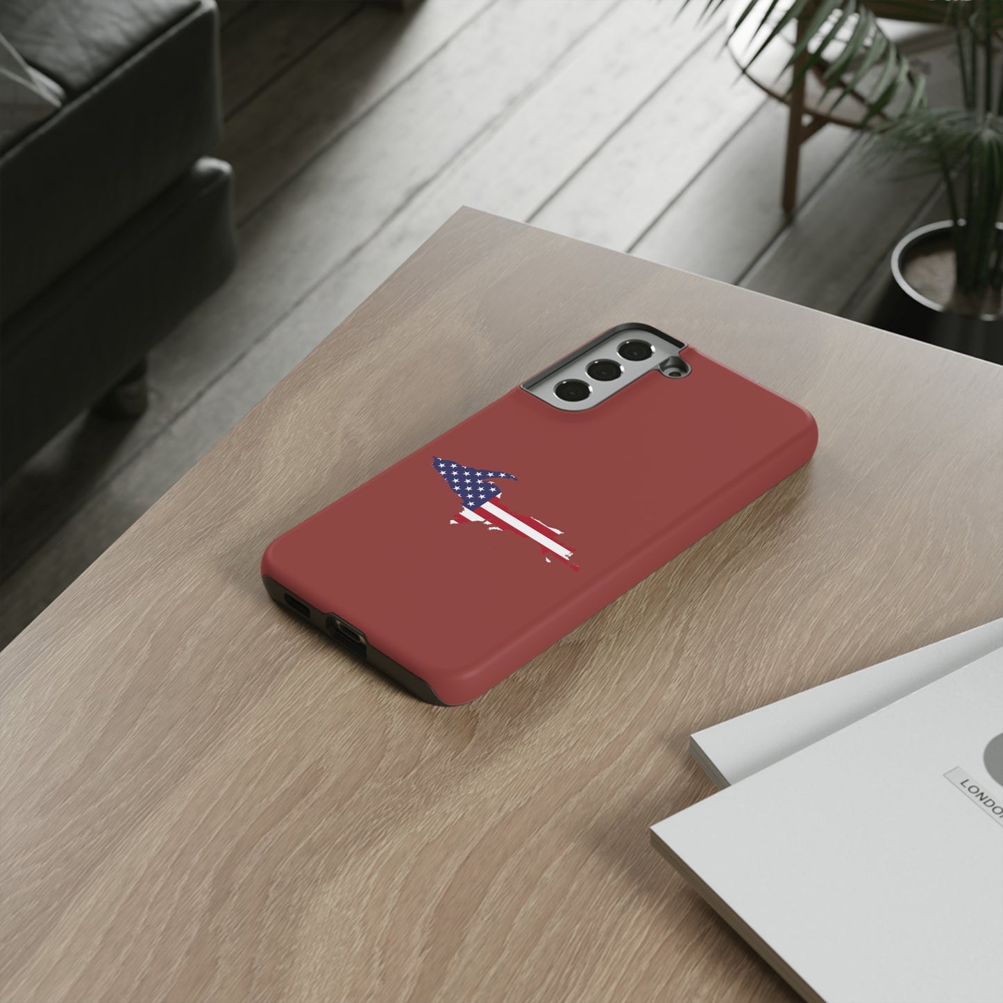 Michigan Upper Peninsula Tough Phone Case (Ore Dock Red w/ UP USA Flag Outline) | Samsung & Pixel Android