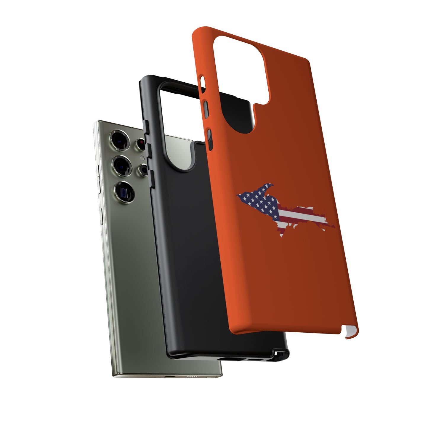 Michigan Upper Peninsula Tough Phone Case (Maple Leaf Orange w/ UP USA Flag Outline) | Samsung & Pixel Android