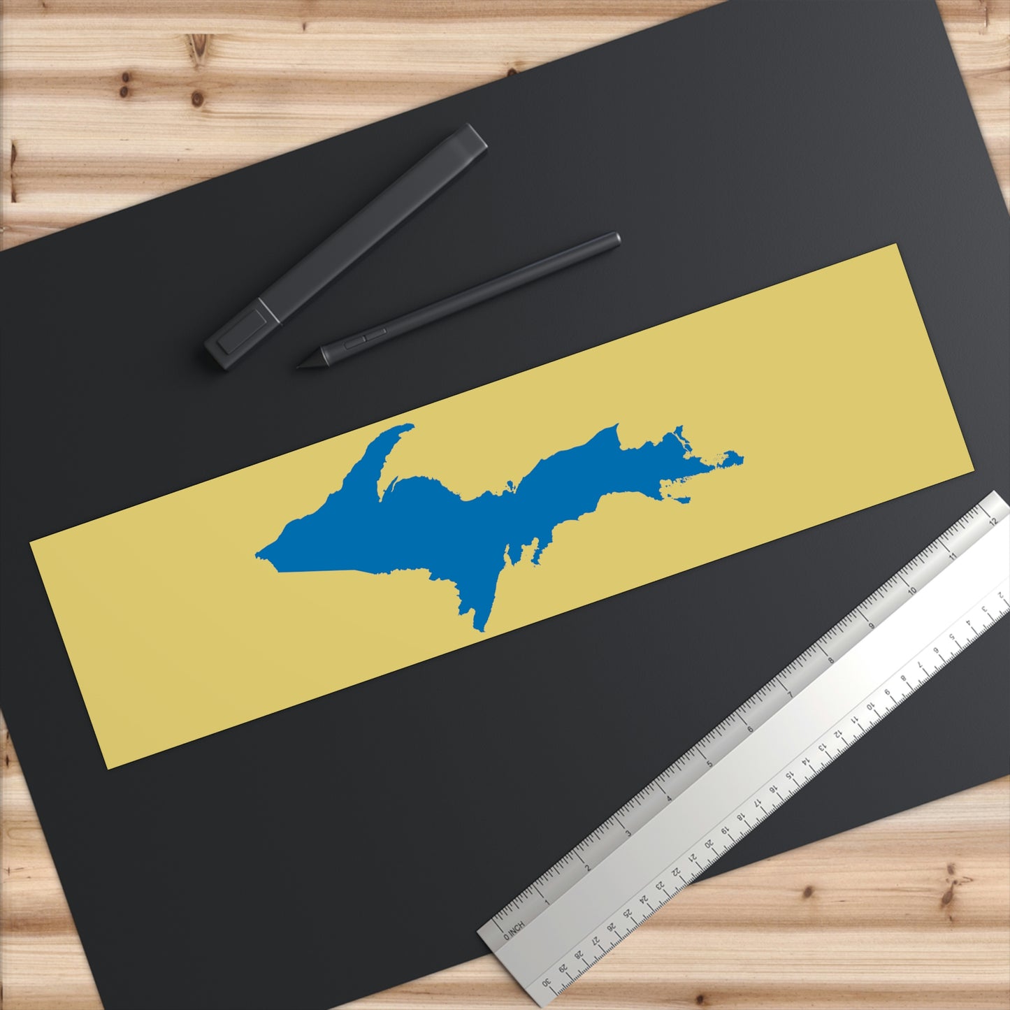 Michigan Upper Peninsula Bumper Sticker (w/ Azure UP Outline) | Plum Yellow Background