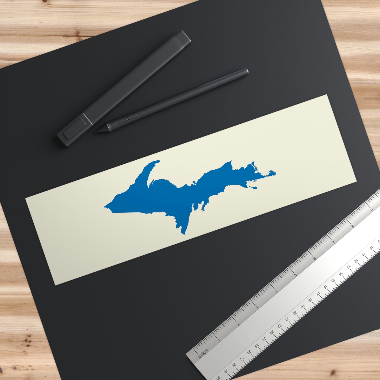 Michigan Upper Peninsula Bumper Sticker (w/ Azure UP Outline) | Ivory Color Background