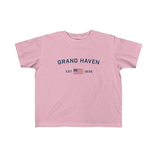 'Grand Haven EST 1835' T-Shirt  (w/USA Flag Outline) | Toddler Short Sleeve - Circumspice Michigan