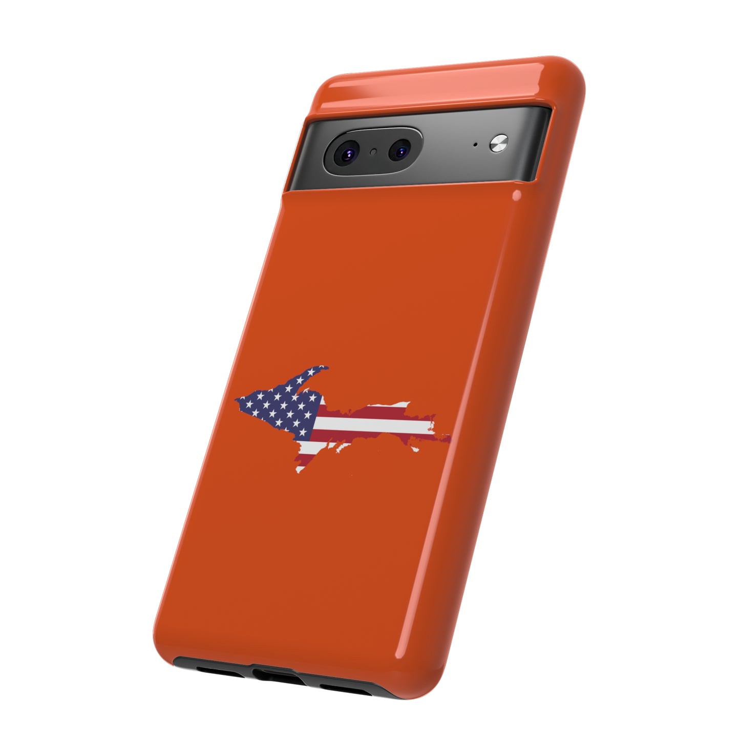 Michigan Upper Peninsula Tough Phone Case (Maple Leaf Orange w/ UP USA Flag Outline) | Samsung & Pixel Android