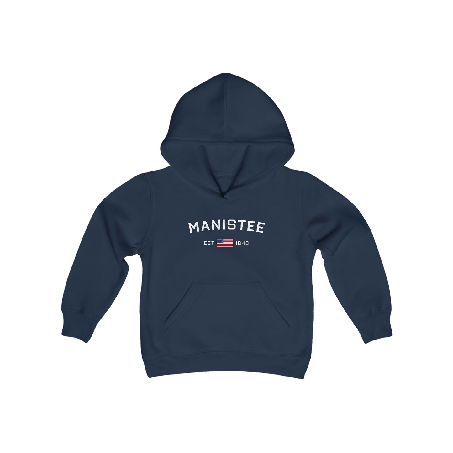 'Manistee EST 1840' Hoodie (w/USA Flag Outline) | Unisex Youth