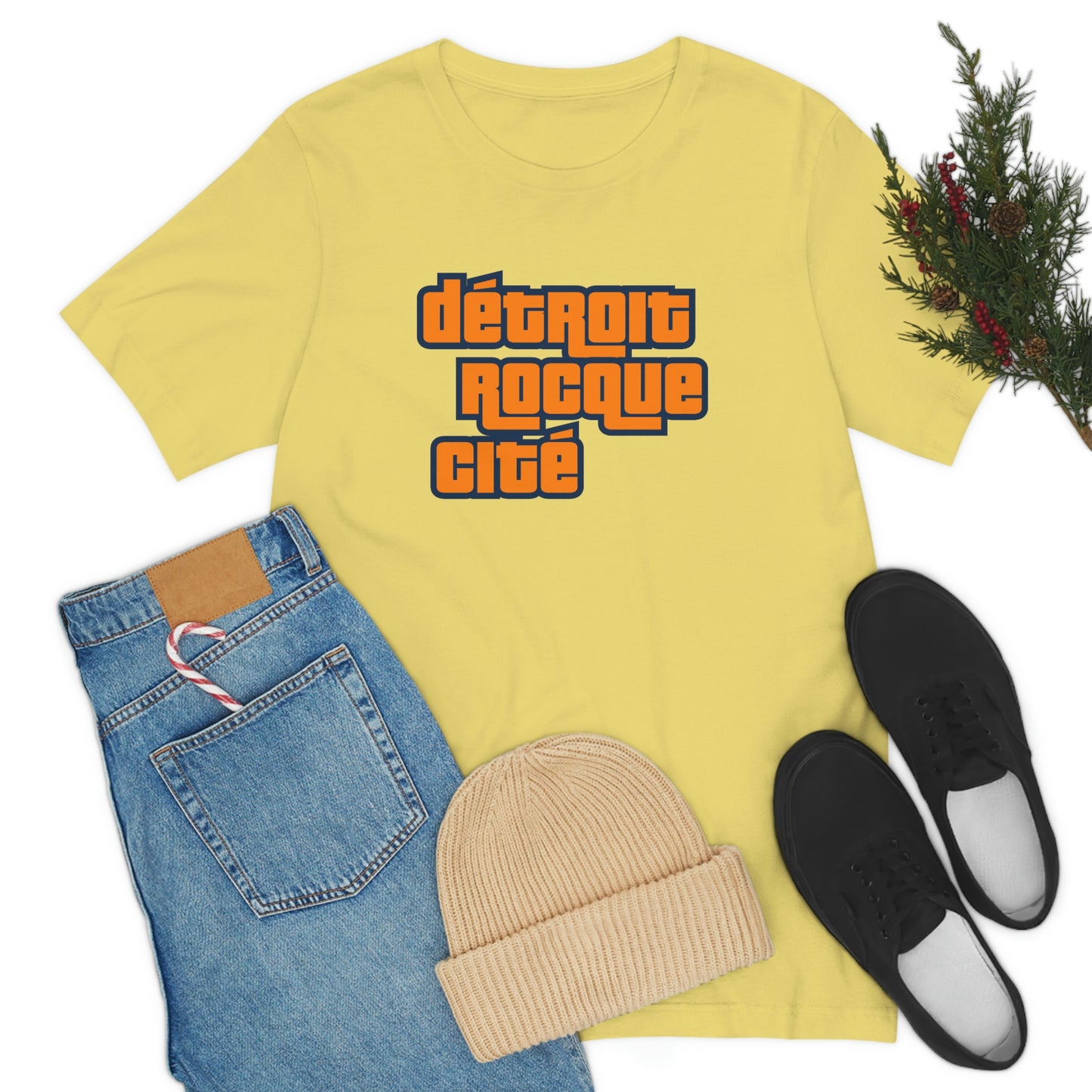 'Détroit Rocque Cité' T-Shirt (Orange Automotive Crime Parody) | Unisex Standard Fit