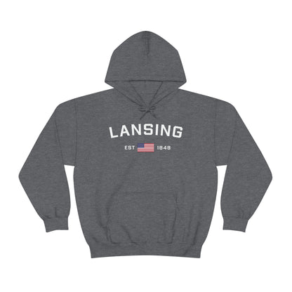 'Lansing EST 1848' Hoodie (w/USA Flag Outline) | Unisex Standard