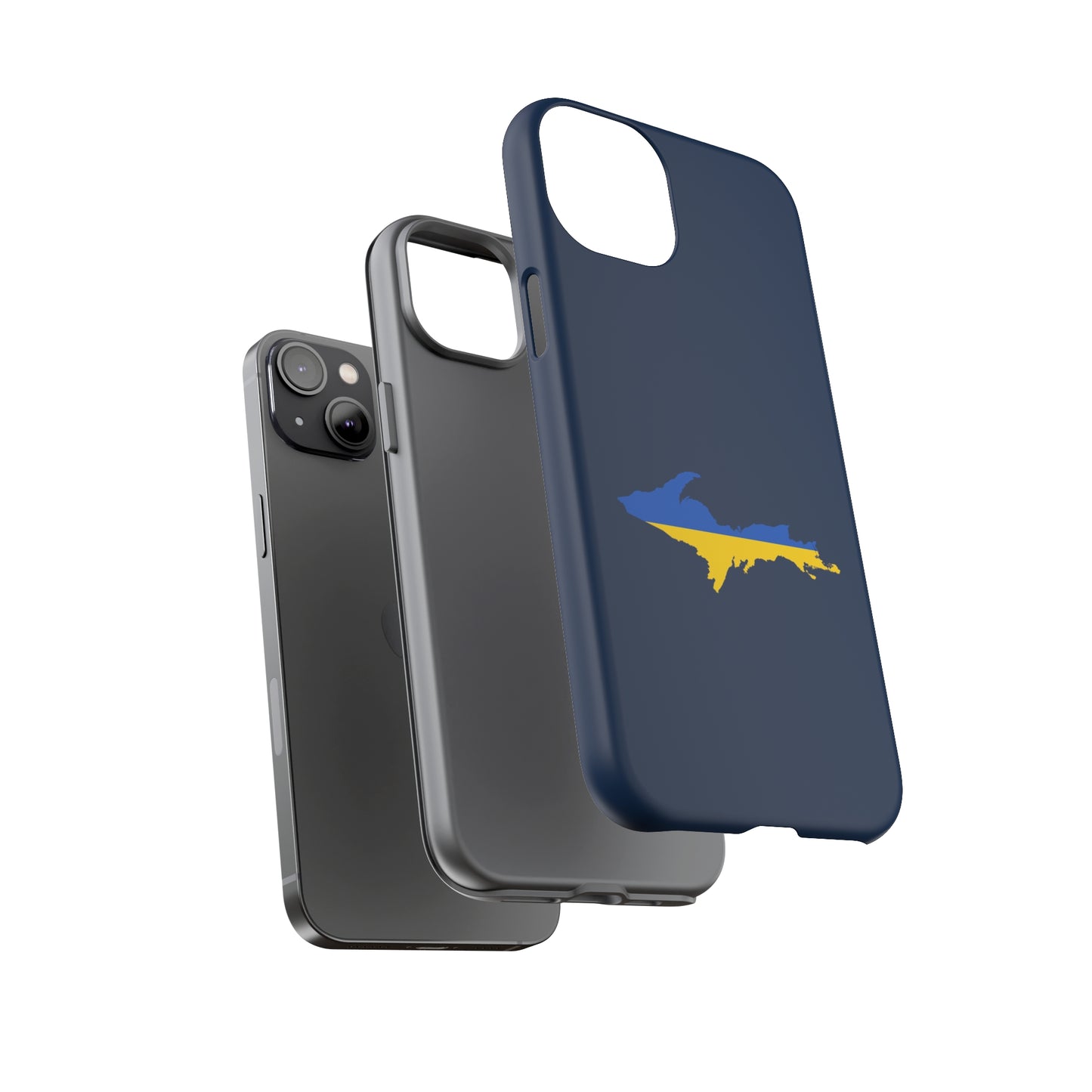 Michigan Upper Peninsula Tough Phone Case (Navy w/ UP Ukraine Flag Outline) | Apple iPhone