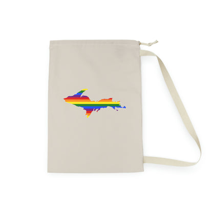 Michigan Upper Peninsula Laundry Bag (Canvas Color w/ UP Pride Flag Outline)