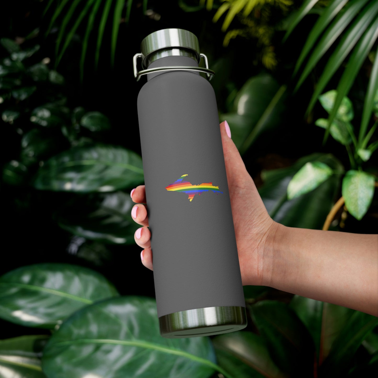 Michigan Upper Peninsula Water Bottle (w/ UP Pride Flag Outline) | Copper Vacuum Insulated - 22oz