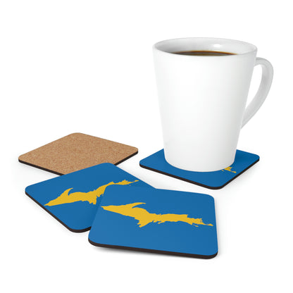 Michigan Upper Peninsula Coaster Set (Azure w/ Gold UP Outline) | Corkwood - 4 pack