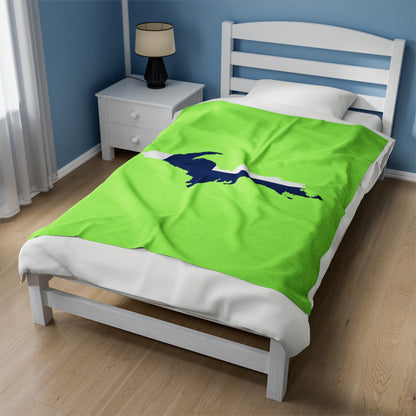 Michigan Upper Peninsula Plush Blanket (w/ UP Finland Flag Outline) | Flash Green