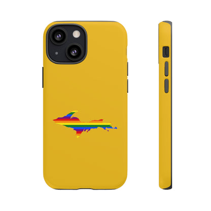 Michigan Upper Peninsula Tough Phone Case (Gold w/ UP Pride Flag Outline) | Apple iPhone