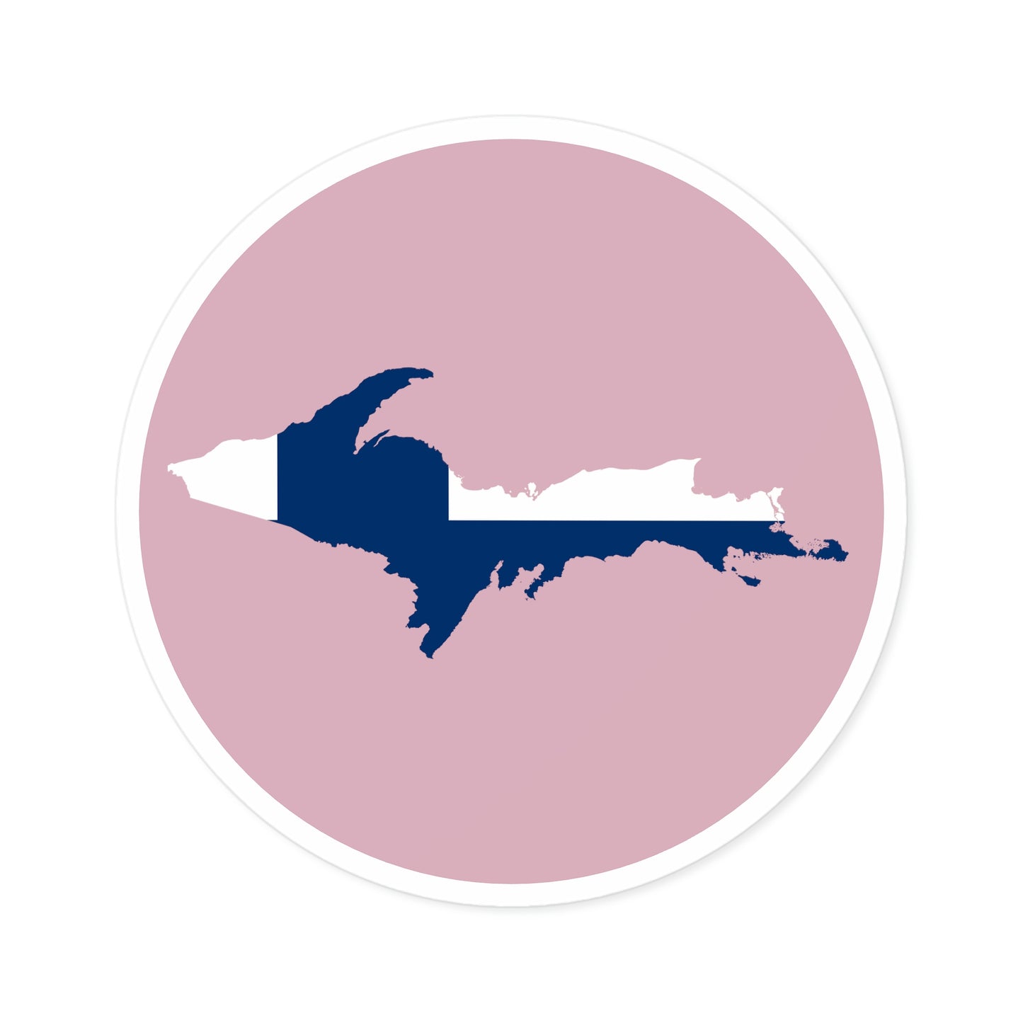 Michigan Upper Peninsula Round Stickers (Pink w/ UP Finland Flag Outline) | Indoor\Outdoor