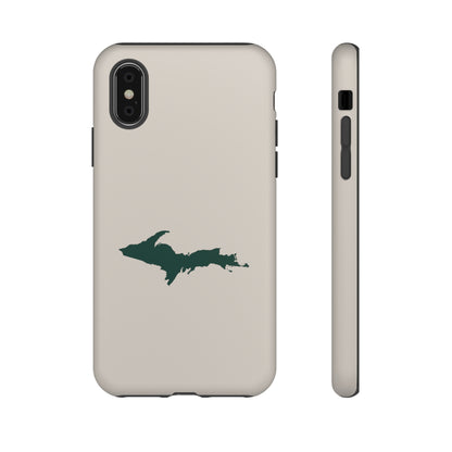 Michigan Upper Peninsula Tough Phone Case (Canvas Color w/ Green UP Outline) | Apple iPhone