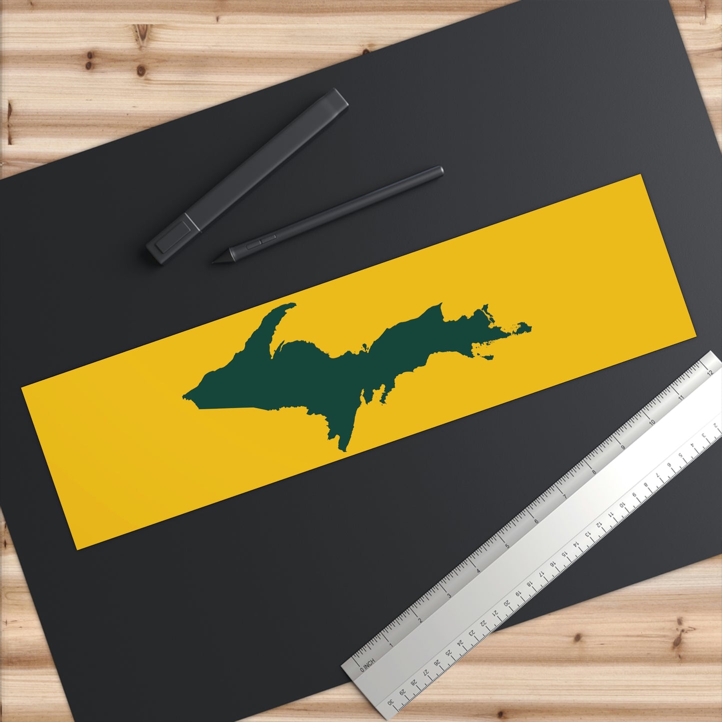 Michigan Upper Peninsula Bumper Sticker (w/ Green UP Outline) | Gold Background