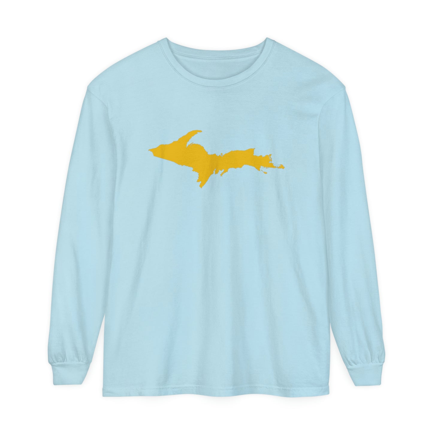 Michigan Upper Peninsula Garment-Dyed T-Shirt (w/ Gold UP Outline) | Unisex Long Sleeve