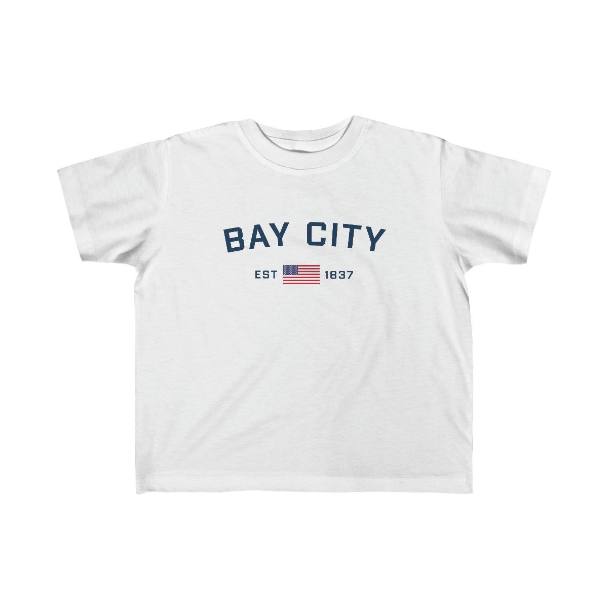 'Bay City EST 1837 ' T-Shirt  (w/USA Flag Font) | Toddler Short Sleeve - Circumspice Michigan