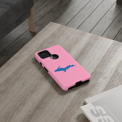 Michigan Upper Peninsula Tough Phone Case ('67 Caddie Pink w/ Azure UP Outline) | Samsung & Pixel Android