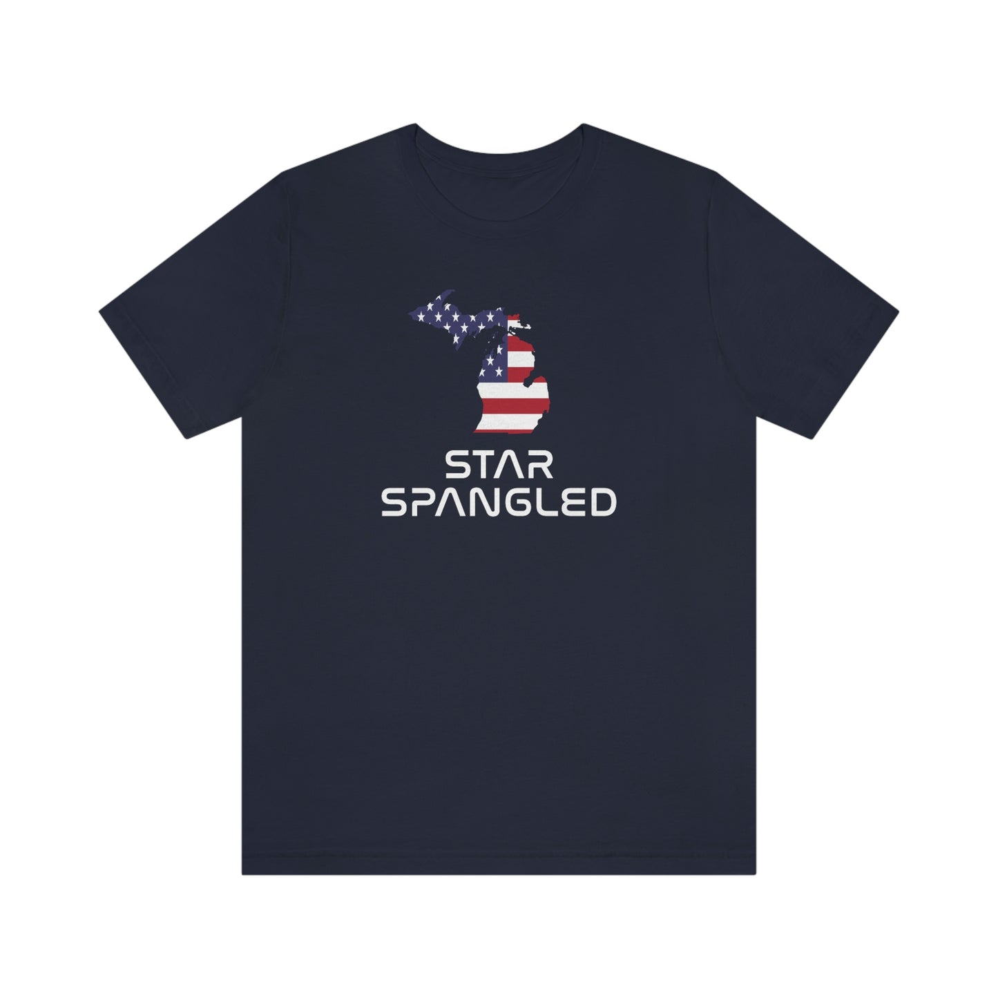 Michigan 'Star Spangled' T-Shirt (Space Agency Font w/ MI USA Flag Outline) | Unisex Standard Fit