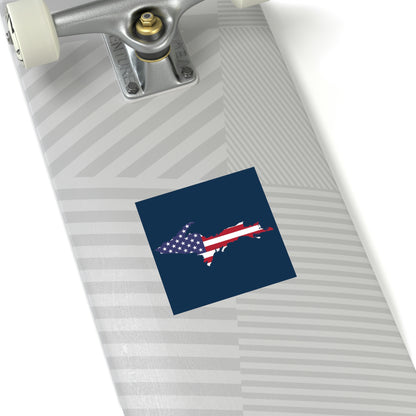 Michigan Upper Peninsula Square Sticker (Navyw/ UP USA Flag Outline) | Indoor/Outdoor