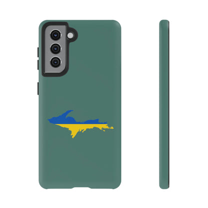 Michigan Upper Peninsula Tough Phone Case (Copper Green w/ UP Ukraine Flag Outline) | Samsung & Pixel Android