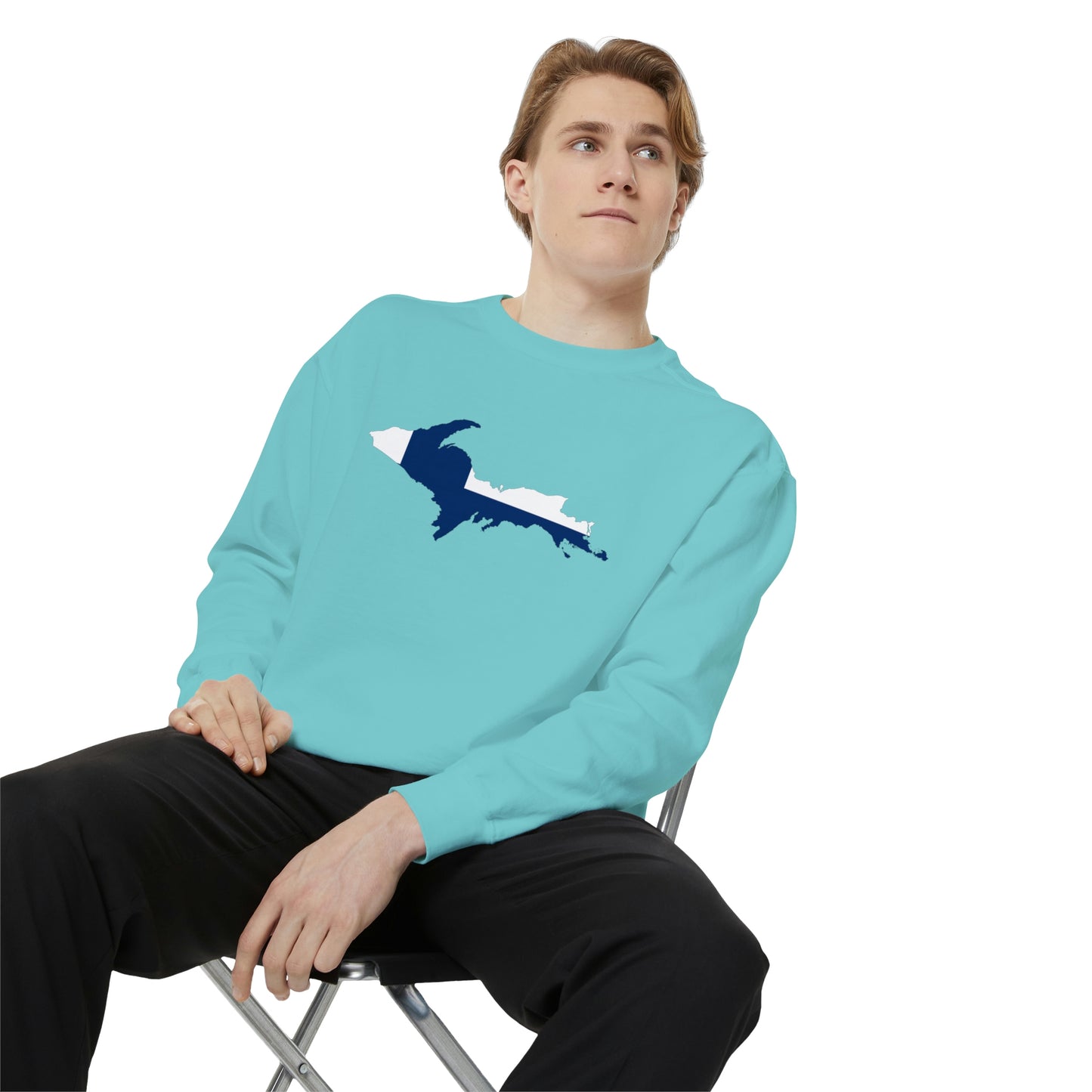 Michigan Upper Peninsula Sweatshirt (w/ UP Finland Flag Outline) | Unisex Garment Dyed