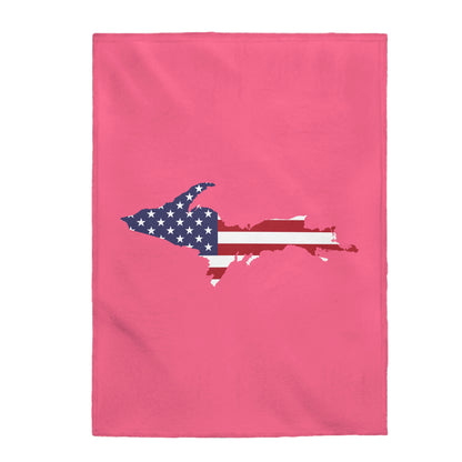 Michigan Upper Peninsula Plush Blanket (w/ UP USA Flag Outline) | Rhodochrosite Pink