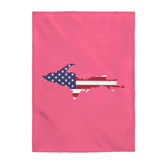 Michigan Upper Peninsula Plush Blanket (w/ UP USA Flag Outline) | Rhodochrosite Pink