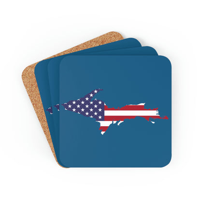 Michigan Upper Peninsula Coaster Set (Blueberry Color w/ UP USA Flag Outline) | Corkwood - 4 pack