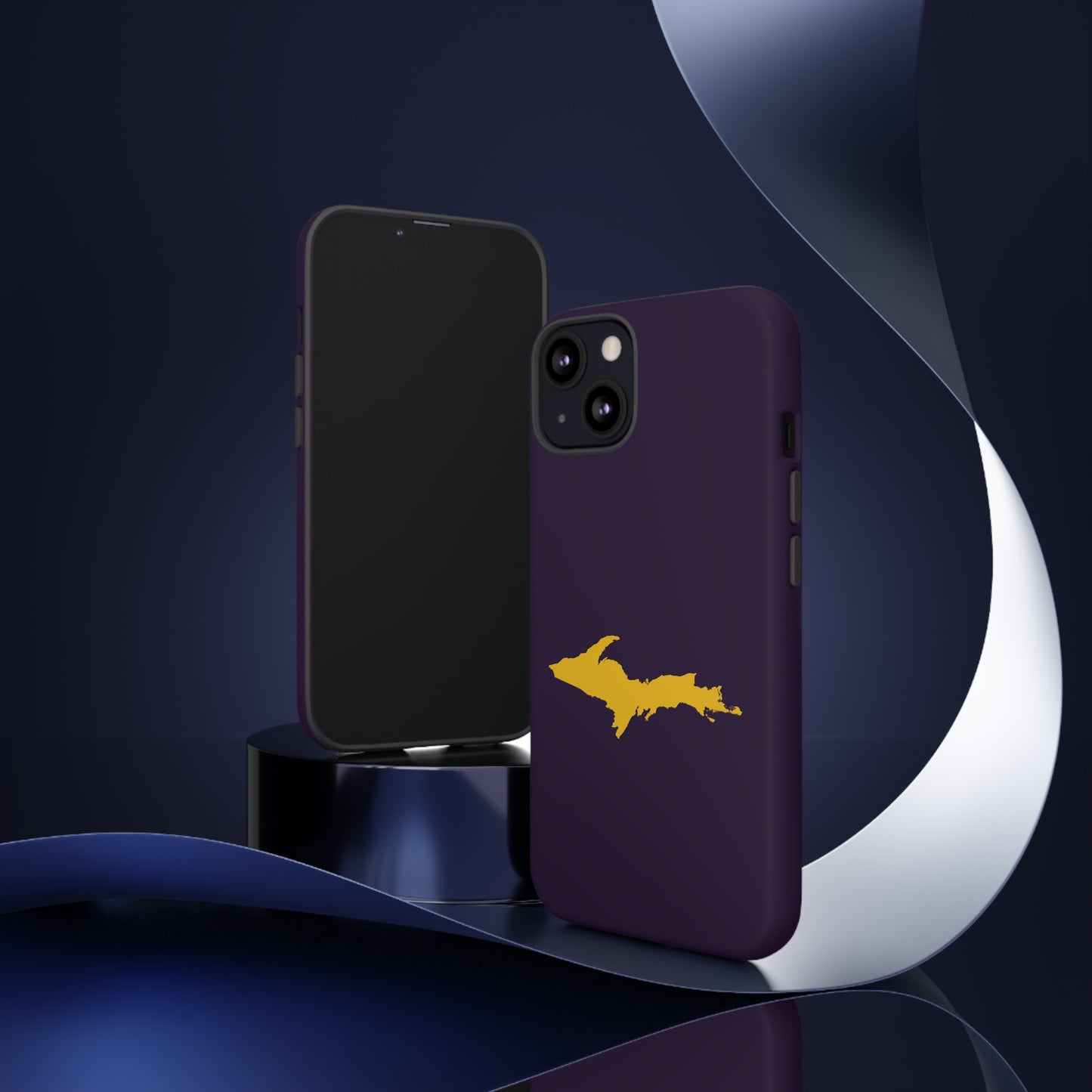 Michigan Upper Peninsula Tough Phone Case (Blackcurrant w/ Gold UP Outline) | Apple iPhone