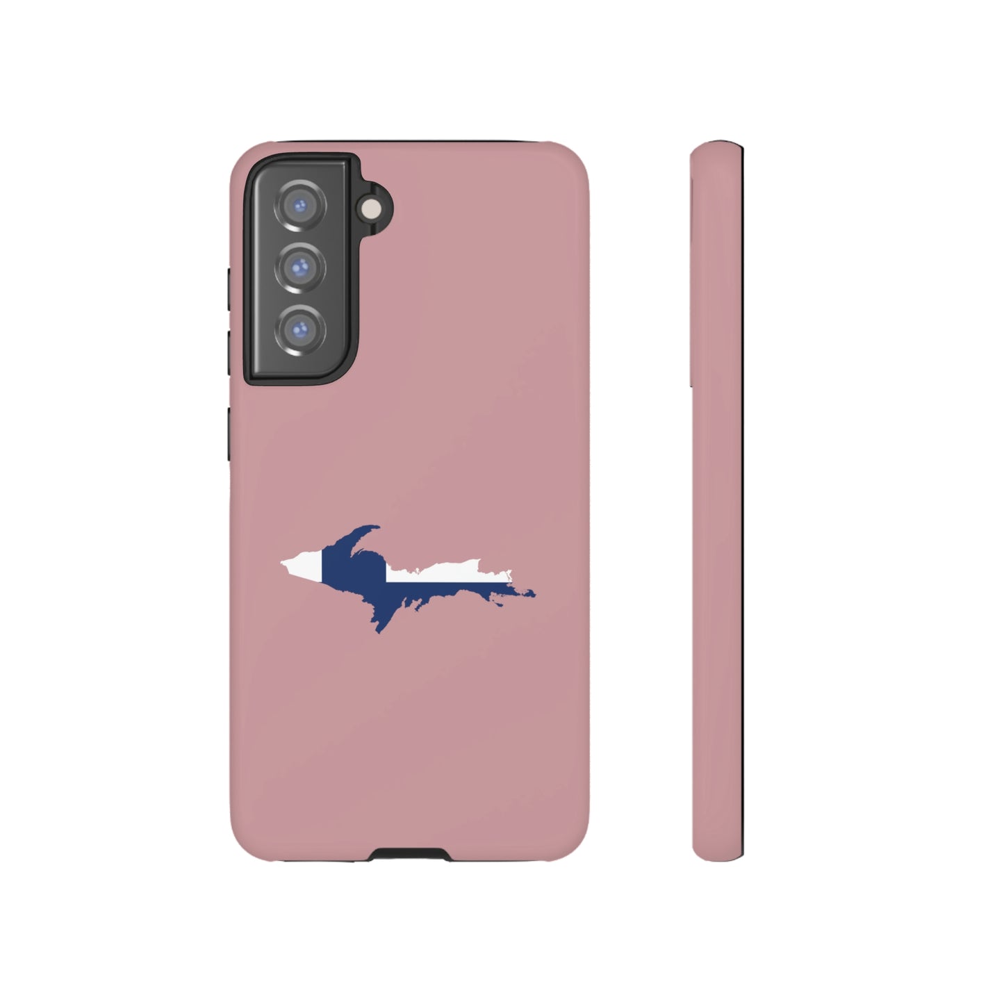 Michigan Upper Peninsula Tough Phone Case (Cherry Blossom Pink w/ UP Finland Flag Outline) | Samsung & Pixel Android