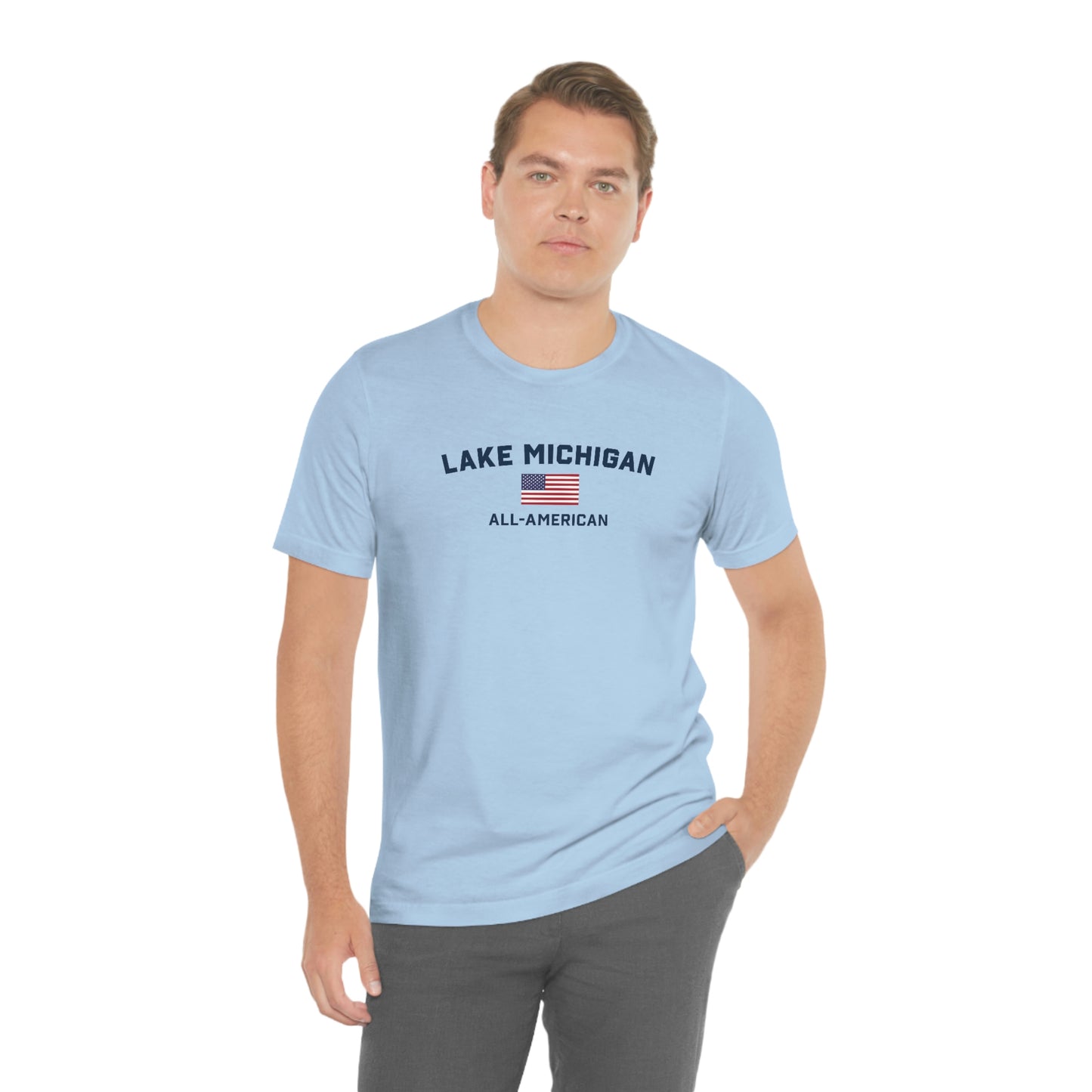 'Lake Michigan All American' T-Shirt (w/USA Flag Outline) | Unisex Standard Fit