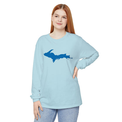 Michigan Upper Peninsula Garment-Dyed T-Shirt (w/ Azure UP Outline) | Unisex Long Sleeve