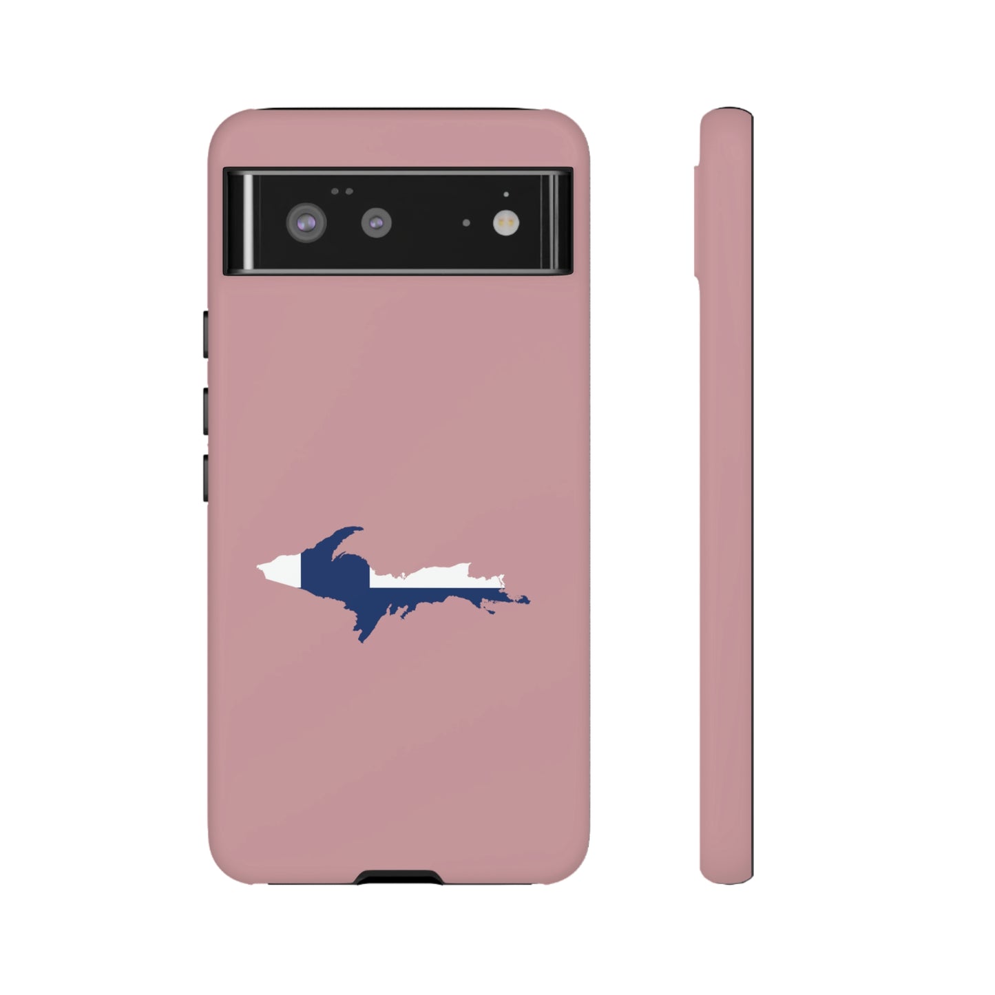 Michigan Upper Peninsula Tough Phone Case (Cherry Blossom Pink w/ UP Finland Flag Outline) | Samsung & Pixel Android