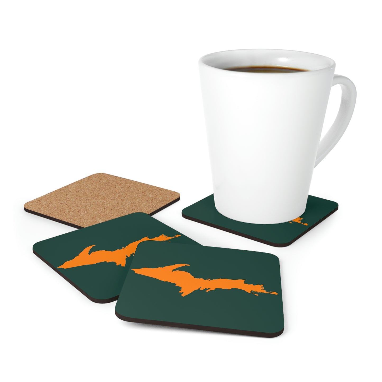 Michigan Upper Peninsula Coaster Set (Green w/ Orange UP Outline) | Corkwood - 4 pack