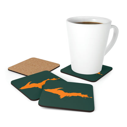 Michigan Upper Peninsula Coaster Set (Green w/ Orange UP Outline) | Corkwood - 4 pack