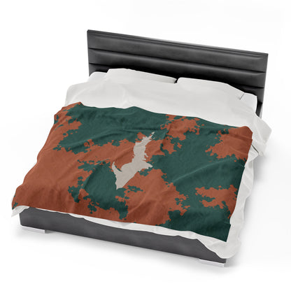 Michigan Upper Peninsula Plush Blanket (Copper Country Camo w/ UP Outline) | Canvas Color