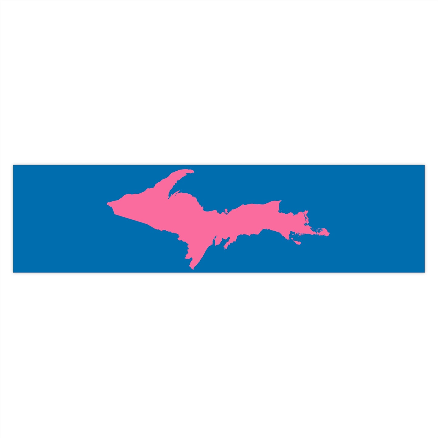 Michigan Upper Peninsula Bumper Sticker (w/ Pink UP Outline) | Azure Background