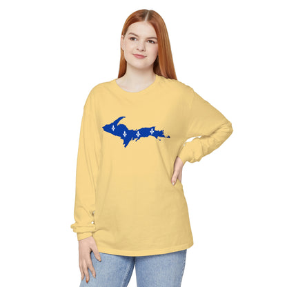 Michigan Upper Peninsula Garment-Dyed T-Shirt (w/ UP Quebec Flag Outline) | Unisex Long Sleeve