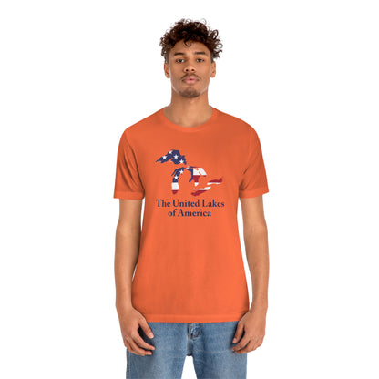 'The United Lakes of America' T-Shirt (w/ Great Lakes USA Flag Outline) | Unisex Standard Fit