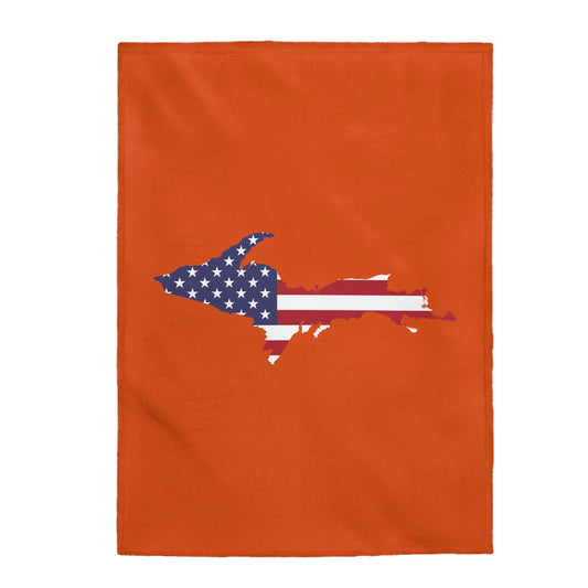 Michigan Upper Peninsula Plush Blanket (w/ UP USA Flag Outline) | Maple Leaf Orange