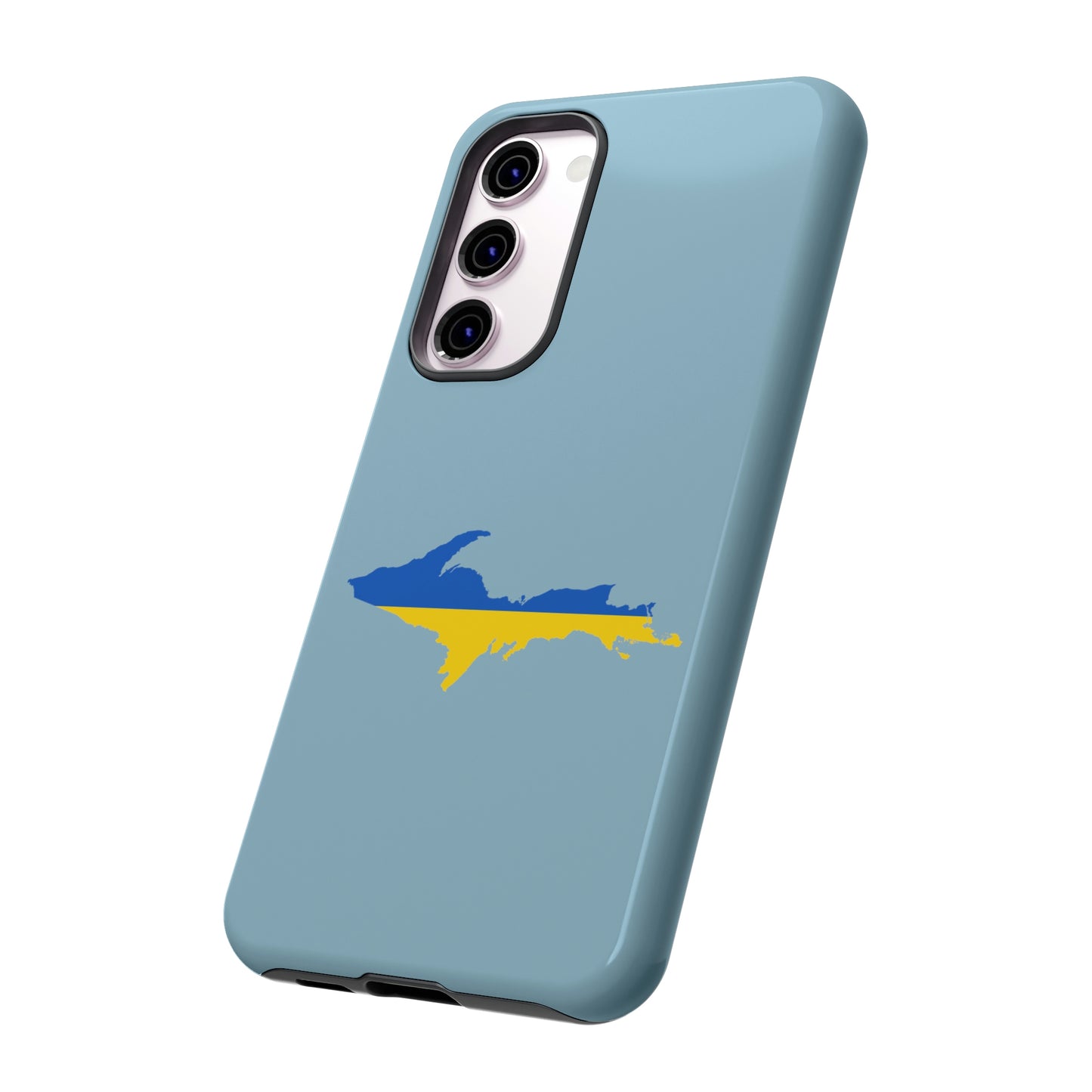 Michigan Upper Peninsula Tough Phone Case (Opal Blue w/ UP Ukraine Flag Outline) | Samsung & Pixel Android