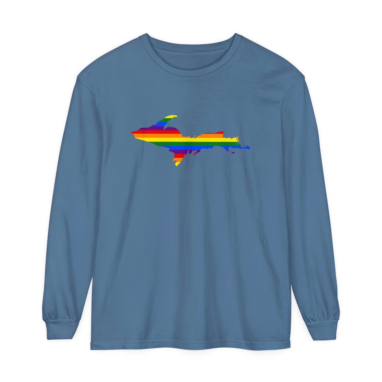 Michigan Upper Peninsula Garment-Dyed T-Shirt (w/ UP Pride Flag Outline) | Unisex Long Sleeve