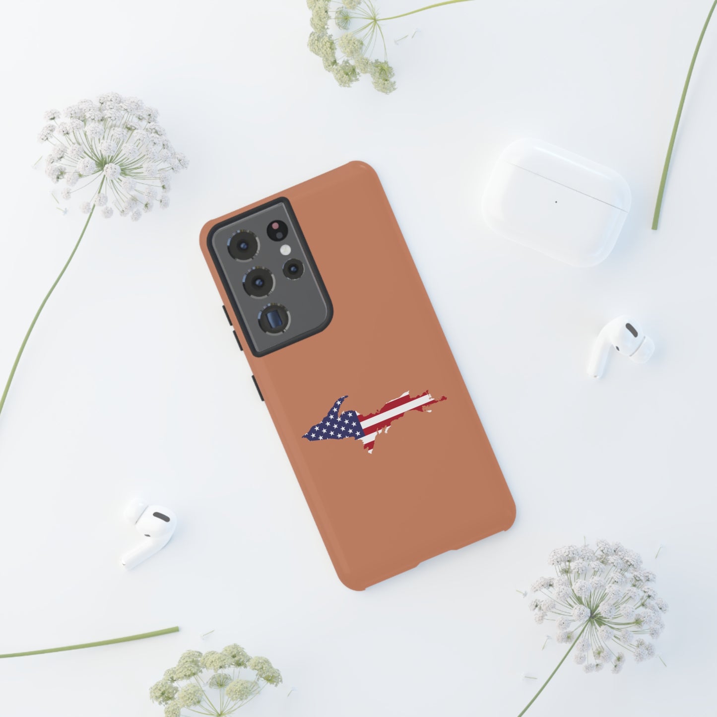 Michigan Upper Peninsula Tough Phone Case (Copper Color w/ UP USA Flag Outline) | Samsung & Pixel Android